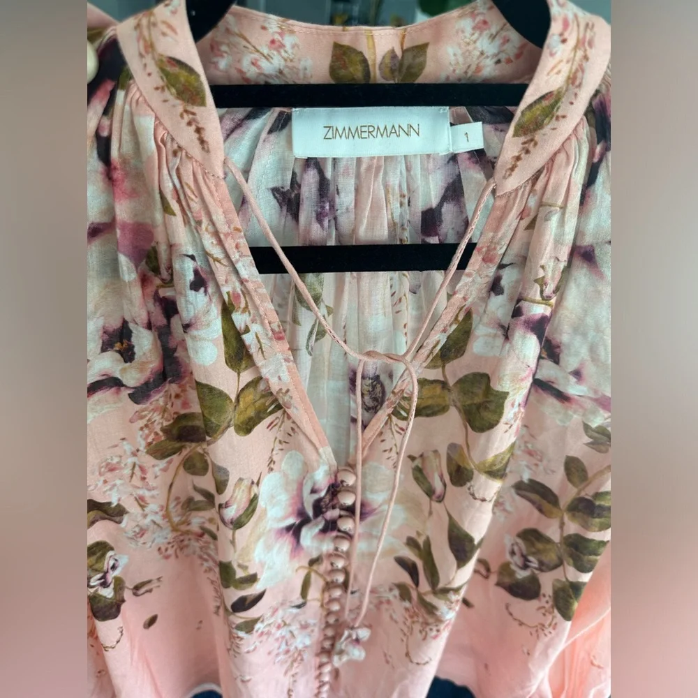 SOLD!! Zimmermann Women's Rosa Floral Tie-Neck Blouse Size 1 US 6-8 New - Picture 10 of 16